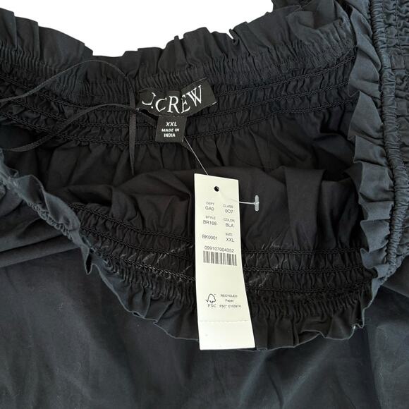 NWT J. Crew Black Smocked Ruffle Short Sleeve One Shoulder Crop Top Size XXL - Picture 5 of 6